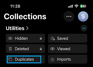 Open Duplicates Folder on iPhone Photos App