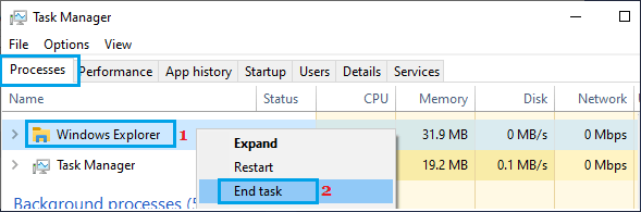 Beenden Sie Den Datei-Explorer Mit Dem Task-Manager