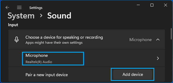 Microphone Listed on Windows 11 Sound Settings Screen