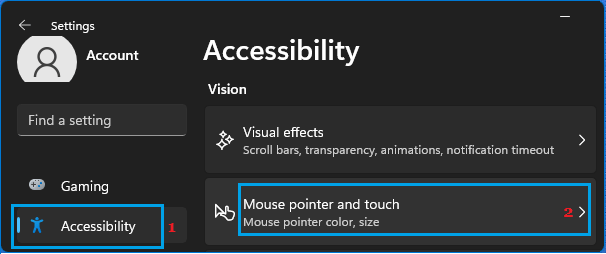 Mouse Pointer And Touch Settings Option in Windows 11