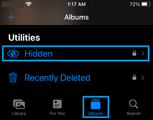 Open Hidden Photos Folder on iPhone