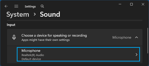 Open Listed Microphone Properties
