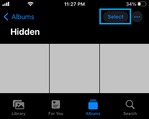 Select Option in Hidden Photos Album On iPhone