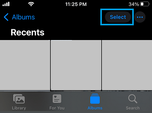 Select Photos Option on iPhone