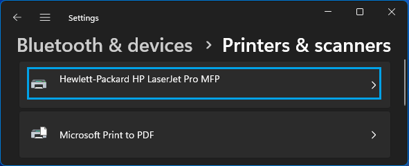 Select Printer Option in Windows 11