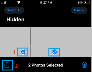 Share Option in Hidden Photos Folder on iPhone