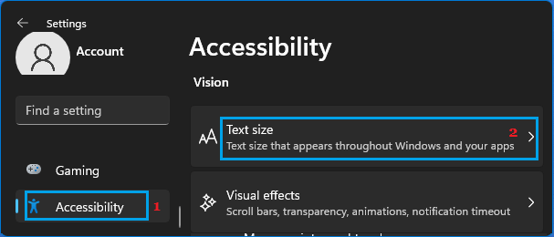 Einstellungsoption Für Die Textgröße In Windows 11