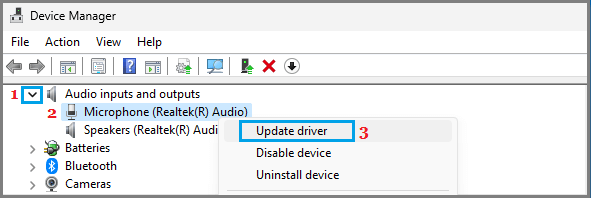 Update Microphone Driver Using Device Manager