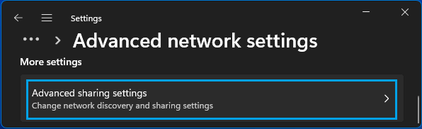 Advanced Sharing Settings Tab in Windows