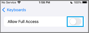 Disable Full Access to Third Party Keyboard on iPhone
