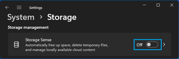 Nonaktifkan opsi Storage Sense di Windows 11