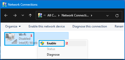 Enable WiFi from Network Connections Screen