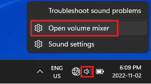 Open Volume Mixer Option in Windows 10
