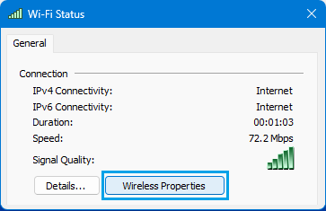 Open Wireless Properties Option in Windows