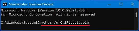 Reset Recycle Bin Using Command Prompt