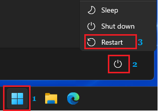 Restart Windows 11 Using Start Button