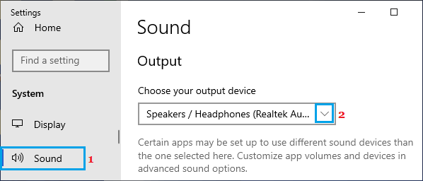 Select Speaker As Output Device on Windows PC