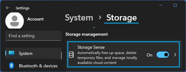 Storage Sense Settings Option in Windows 11