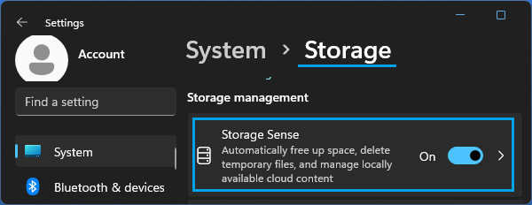 Enable Storage Sense in Windows 11