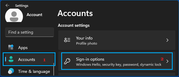 Sign-in Options in Windows 11