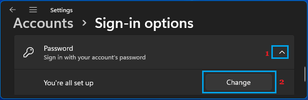 Change Password Option in Windows 11