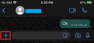 Plus-Symbol auf dem WhatsApp-Chat-Bildschirm