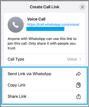 Send Whatsapp Call Link Option Iphone