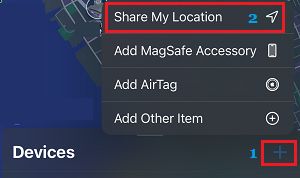 Option „Standort teilen“ in „App suchen“ auf dem iPhone