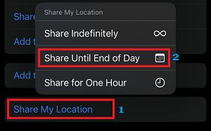 Share My Location Option in Contacts App on iPhone
