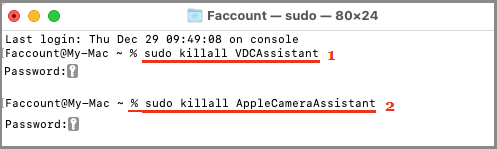 Terminate Camera Process on Mac Using Terminal