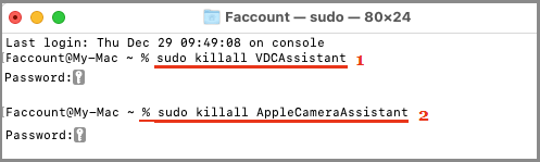 Beenden Sie Den Kameraprozess Auf Dem Mac Mit Dem Terminal
