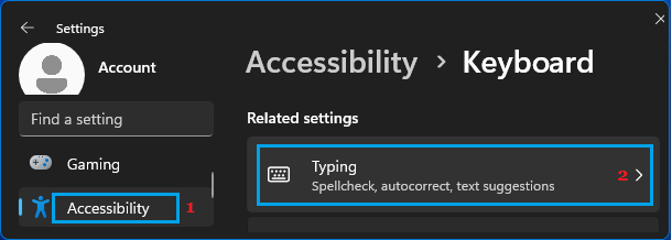 Typing Settings Option in Windows 11