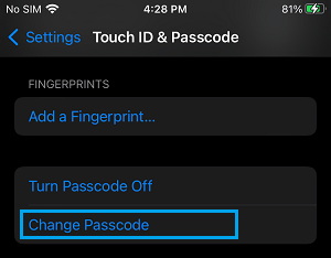 Change Password Option on iPhone