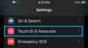 Touch ID & Passcode Setting Option on iPhone