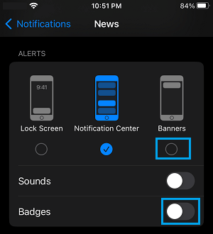 Disable Banner Style Notifications on iPhone