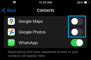 Prevent Apps From Accessing Contacts on iPhone