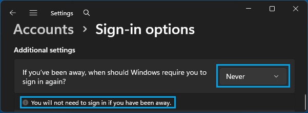 Disable Auto-Lock Using Sign-in Options