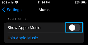 Enable Show Apple Music Option on iPhone