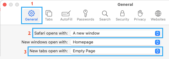 Safari New Tab Settings Option on Mac