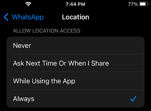Allow WhatsApp to Your Location on iPhone