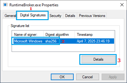 Check Runtime Broker Digital Signature