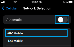 Disable Automatic Network Selection on iPhone