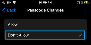 Do Not Allow Passcode Changes on iPhone