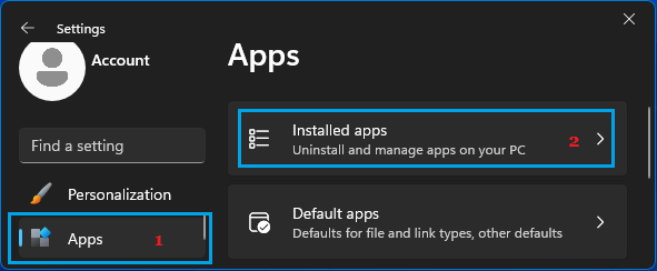 Installed Apps Settings Screen in Windows 11
