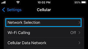 Cellular Network Selection Tab on iPhone