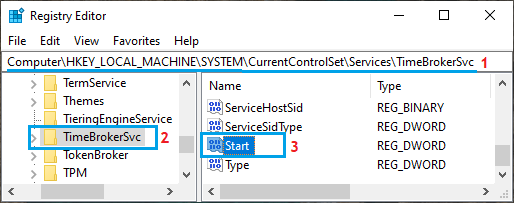 Open Start Registry Entry For TimeBrokerSvc 