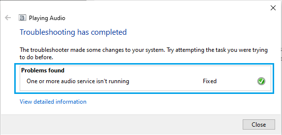 Problem Found And Fixed By Windows Sound Troubleshooter