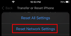 Reset Network Settings Option on iPhone