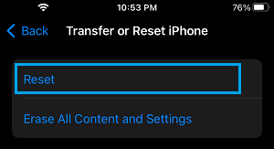 Reset Option on iPhone