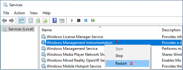 Restart Windows Management Instrumentation Service